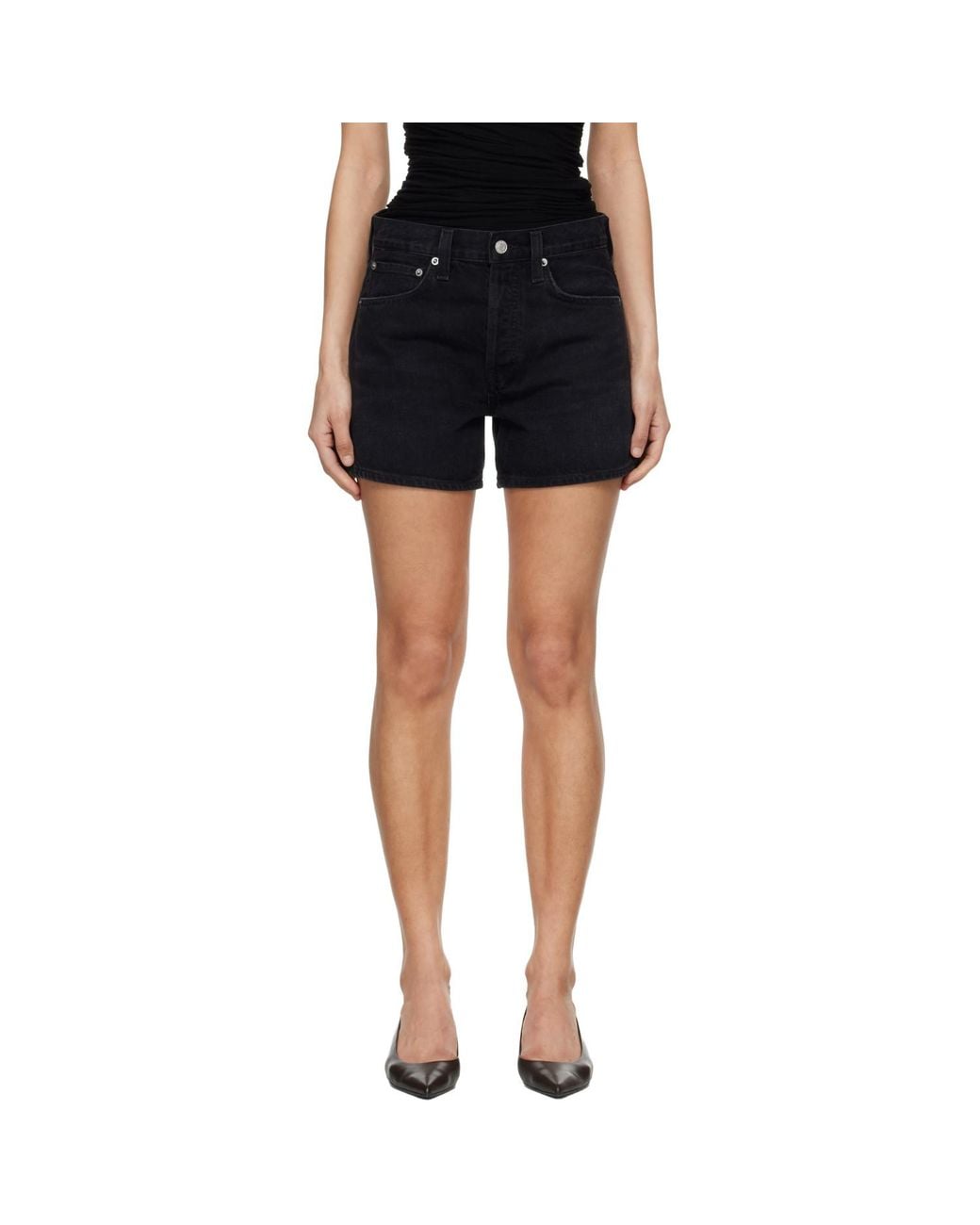 Agolde Black Parker Long Denim Shorts