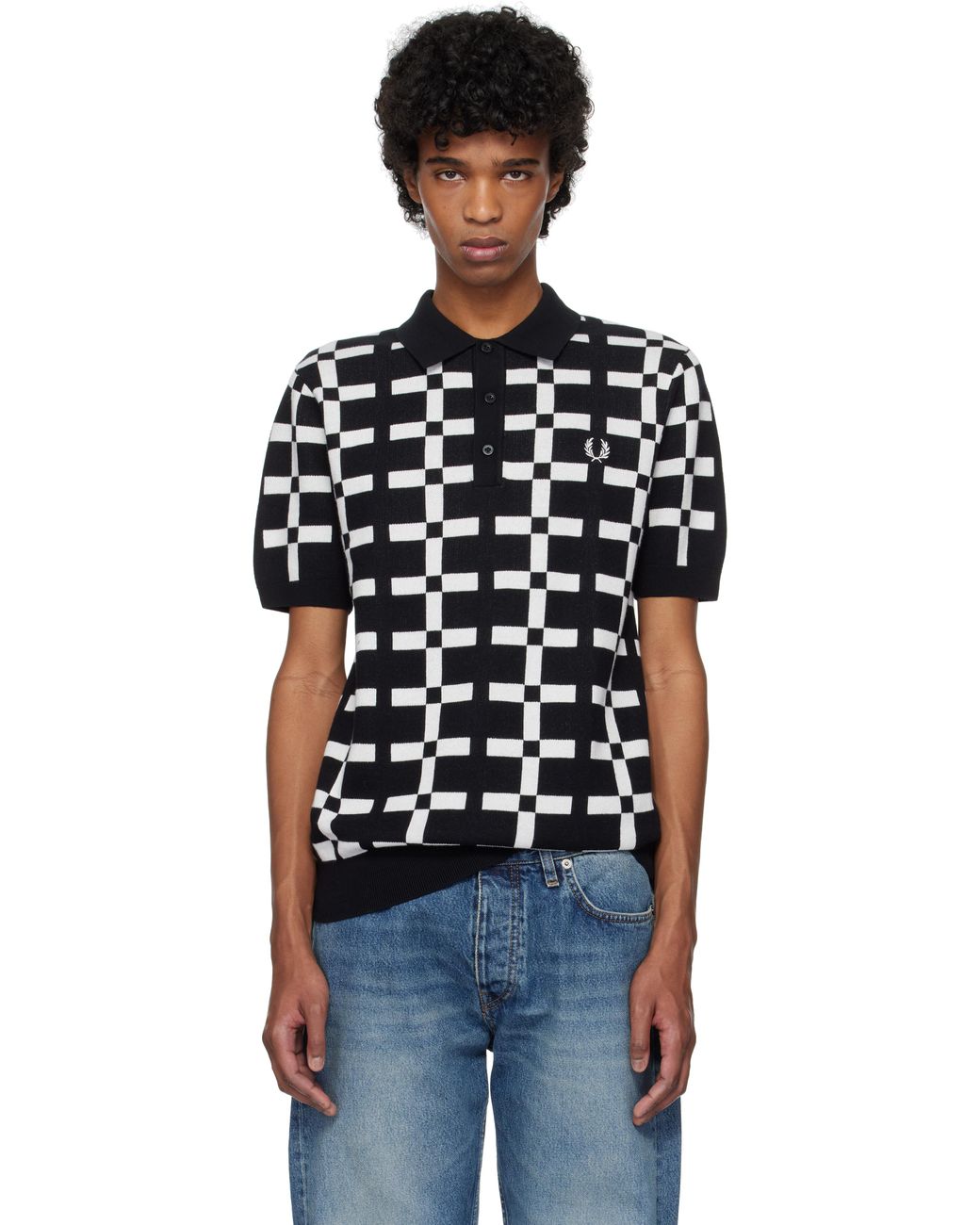 Fred Perry Geometric Jacquard Knit Polo in Black for Men | Lyst