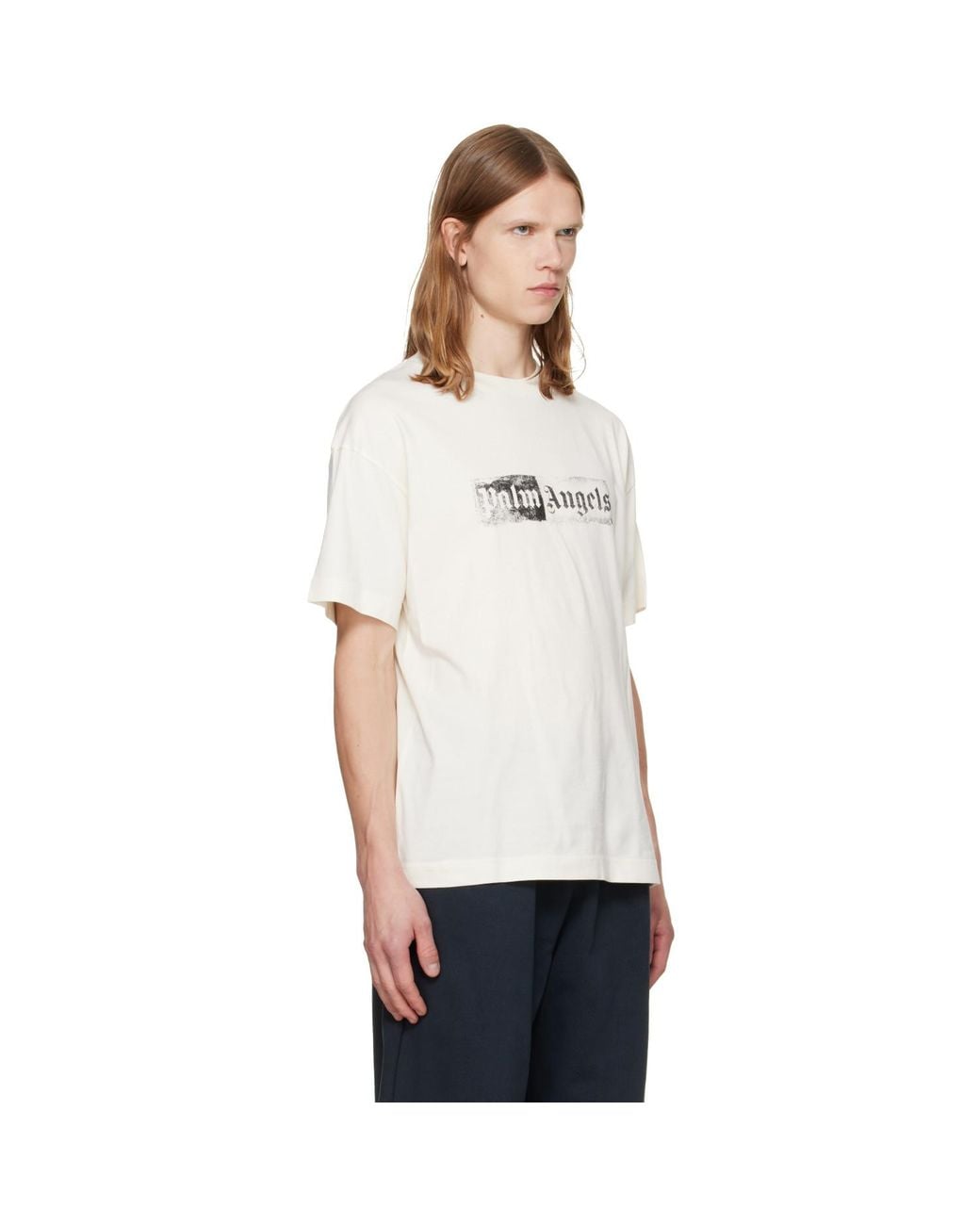 Palm Angels White Off- Stamp Logo Regular T-Shirt for men