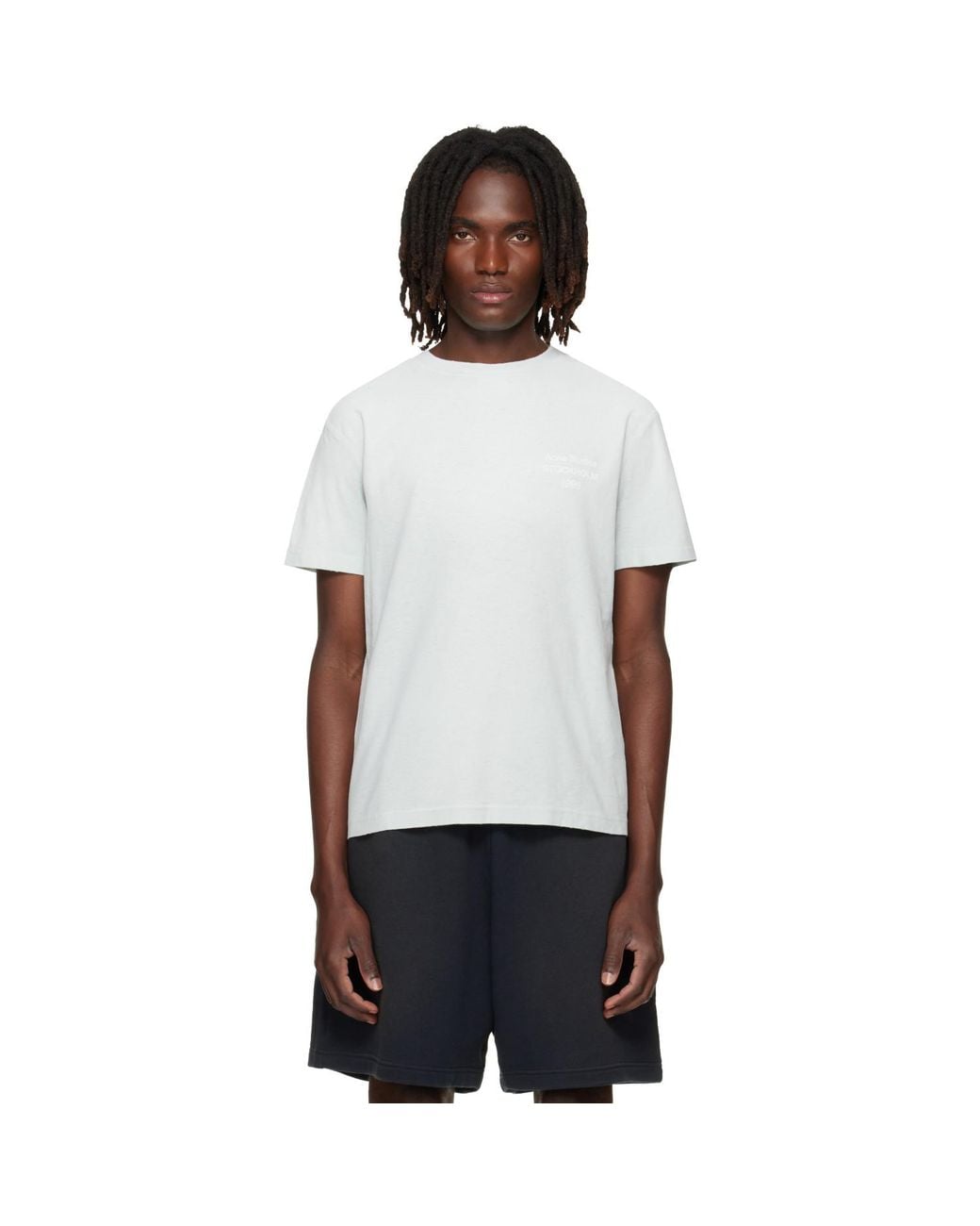 Acne White Distressed Logo T-Shirt for men