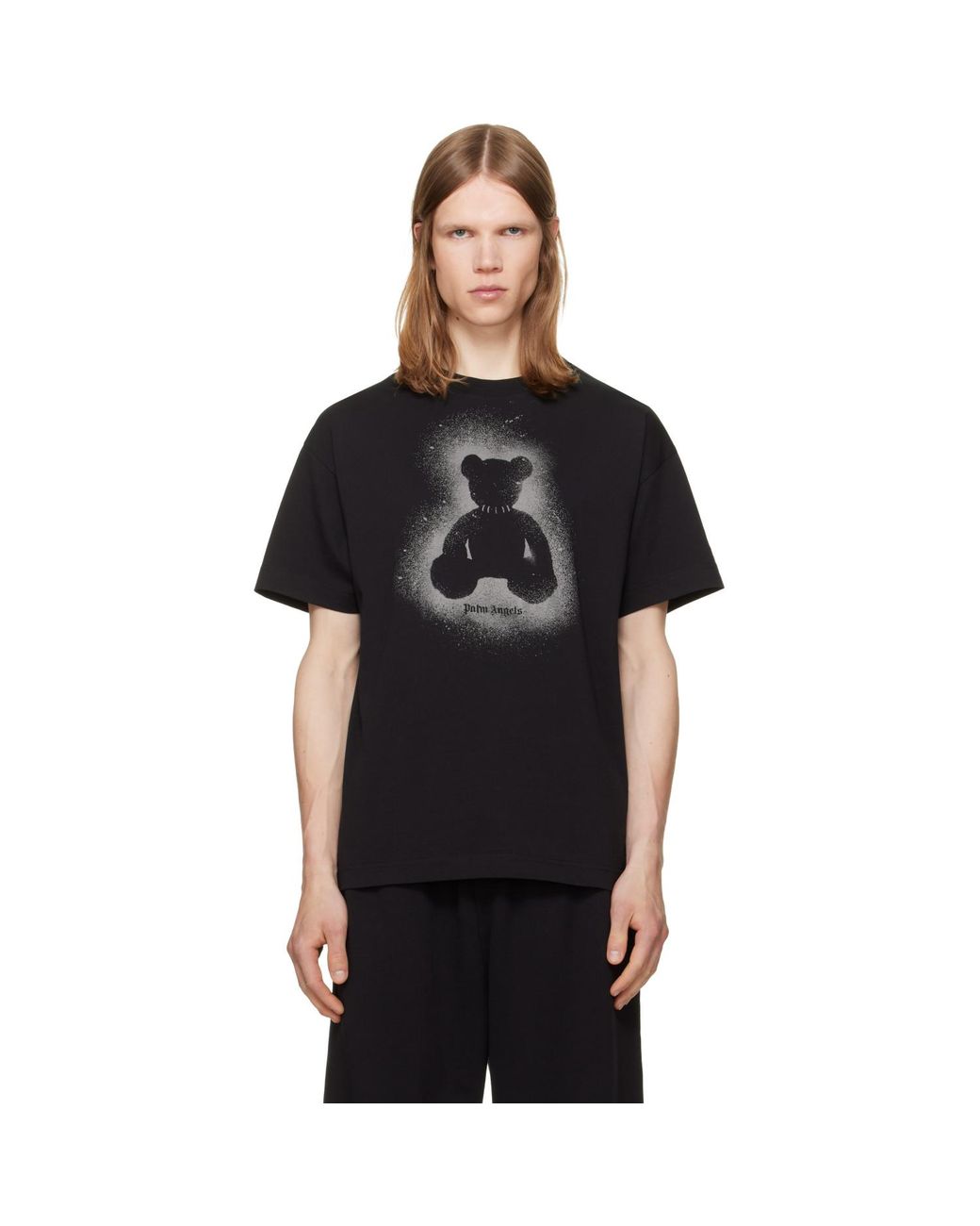 Palm Angels Black Spray Bear T-Shirt for men