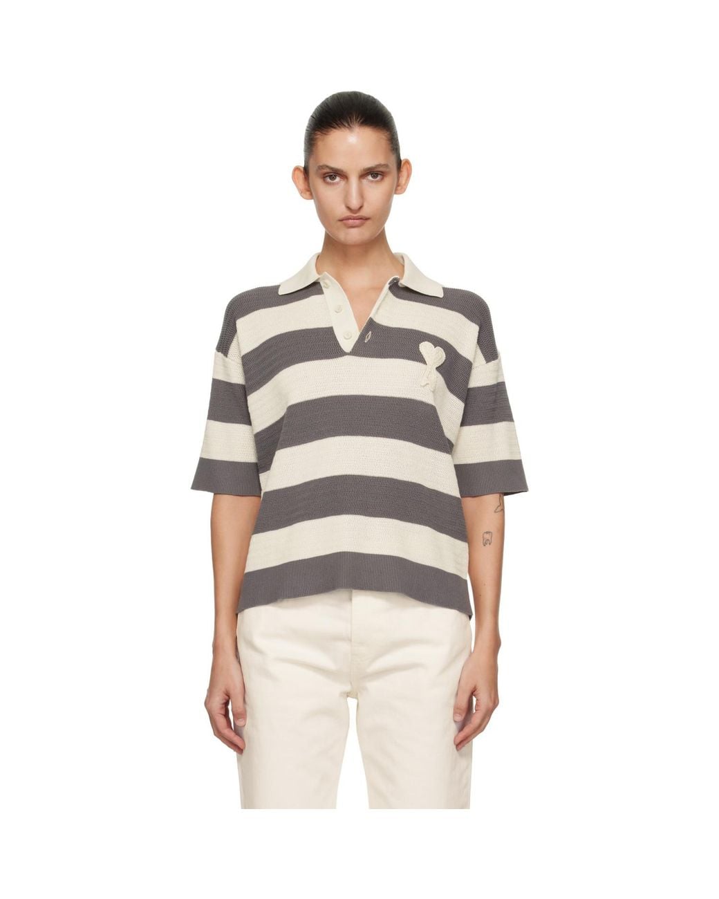 AMI Multicolor Off- & Short Sleeves 'Ami De Coeur' Polo