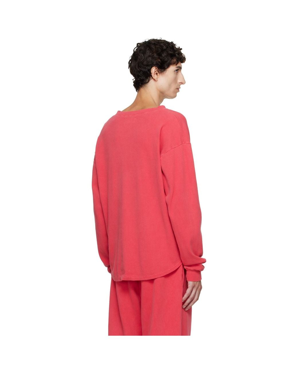 Les Tien Red Thermal Baseball Hem Henley for men