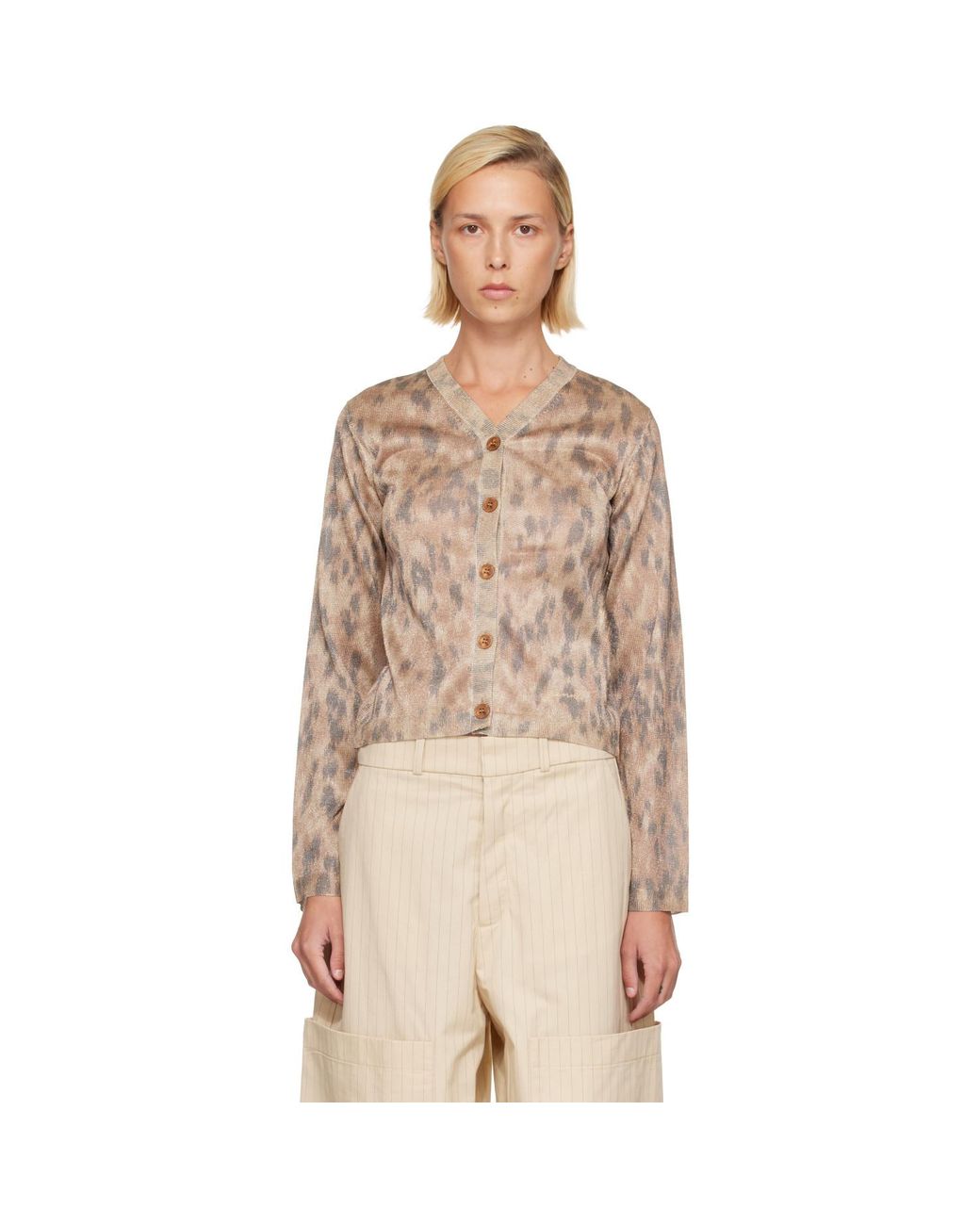 Ganni Natural Printed Metallic Cardigan