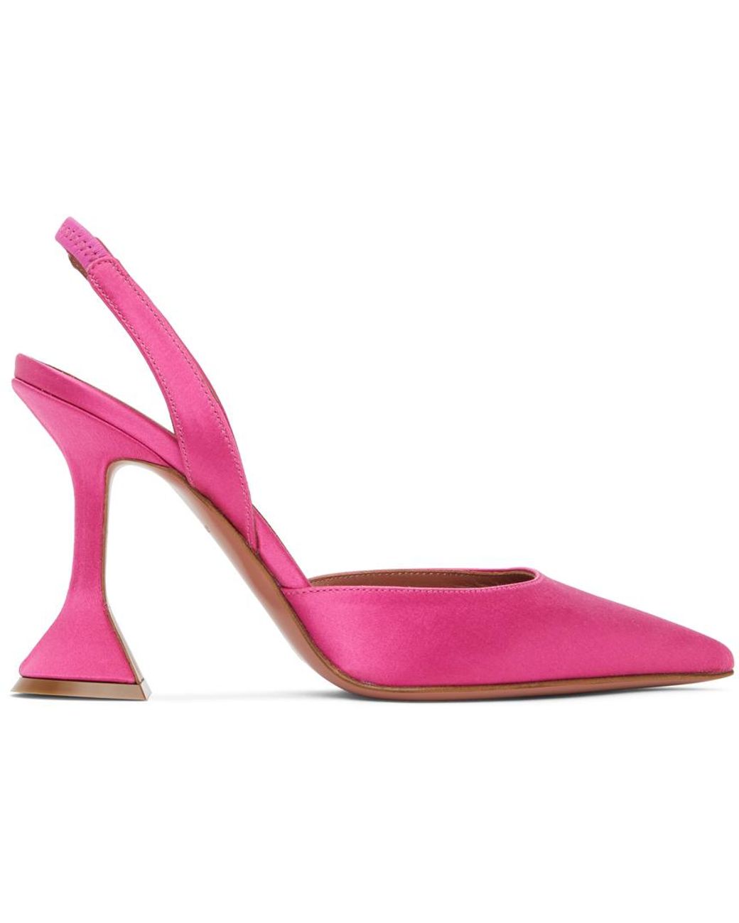 AMINA MUADDI Satin Holli Sling Heels in Pink Lyst