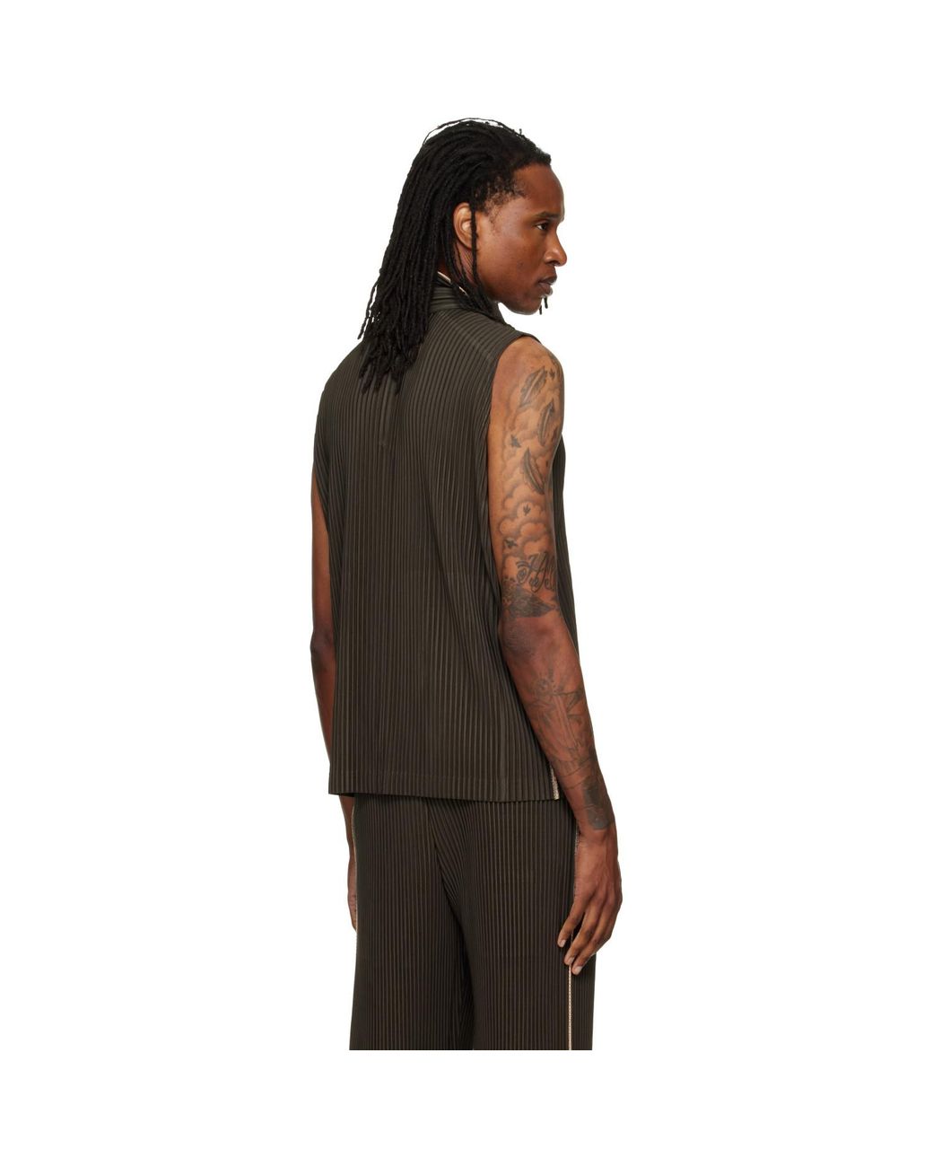 Homme Plissé Issey Miyake Brown Embroidery Stripes Vest for men