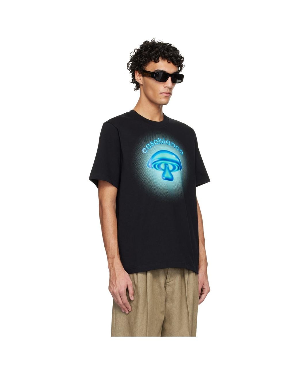 Casablanca Black Airbrush Mushroom Logo Short Sleeve T‑Shirt for men