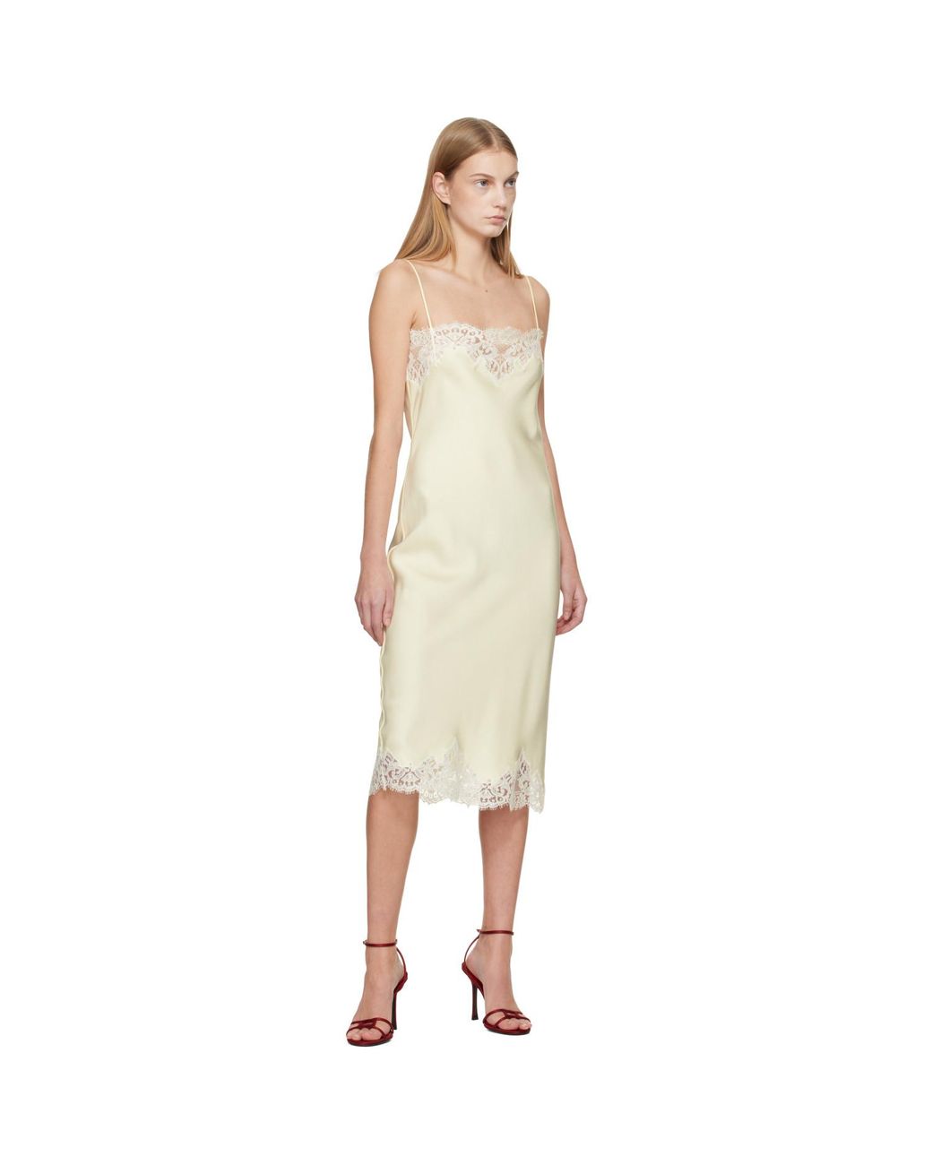 Stella McCartney Black Off- Sleeveless Lace Satin Midi Dress