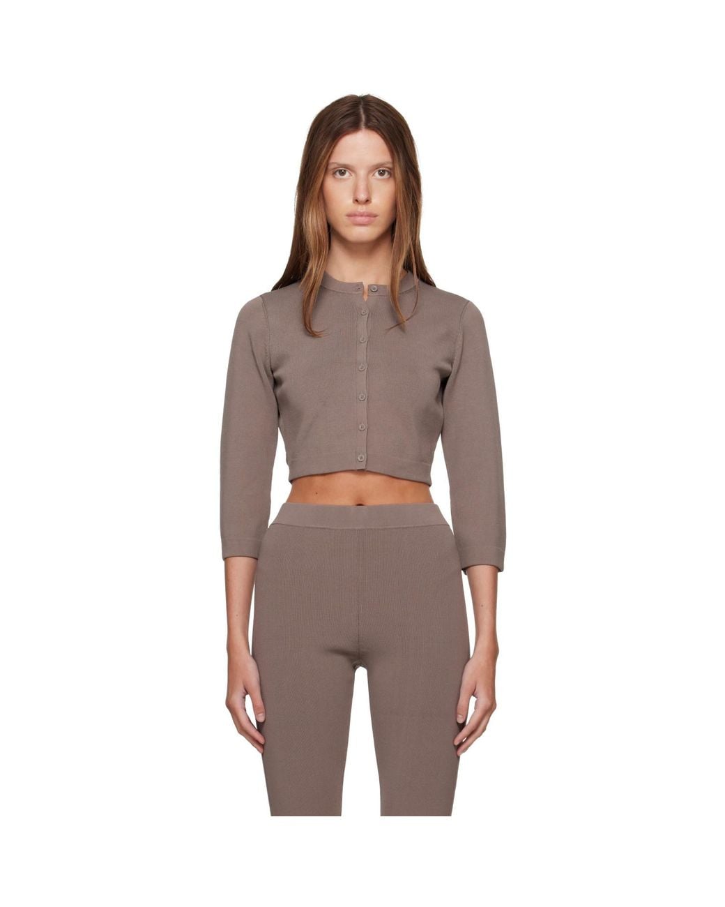 Skims Brown Taupe Refined Knit Cropped Cardigan