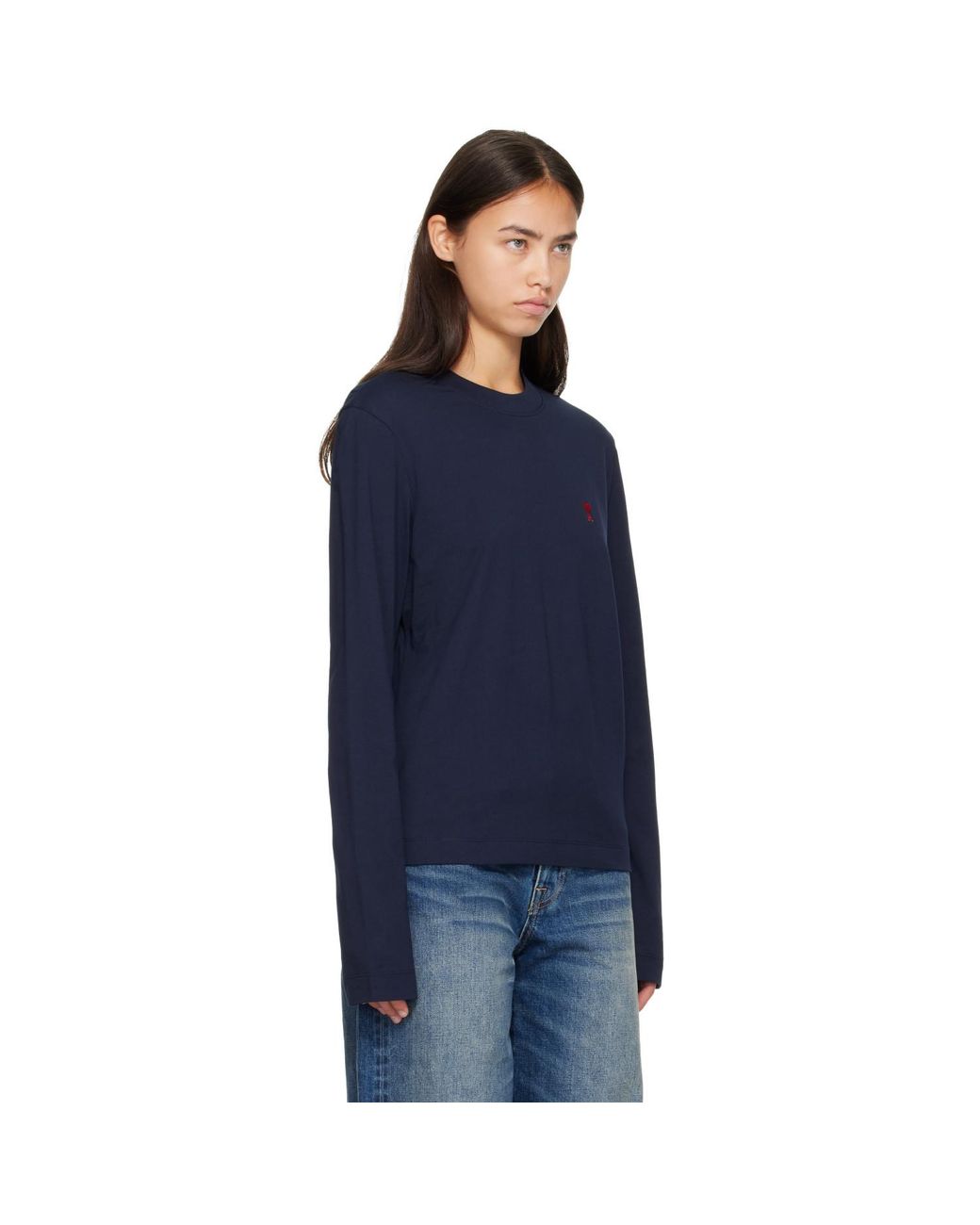 AMI Blue Cotton Longsleeves Ami De Coeur T-Shirt