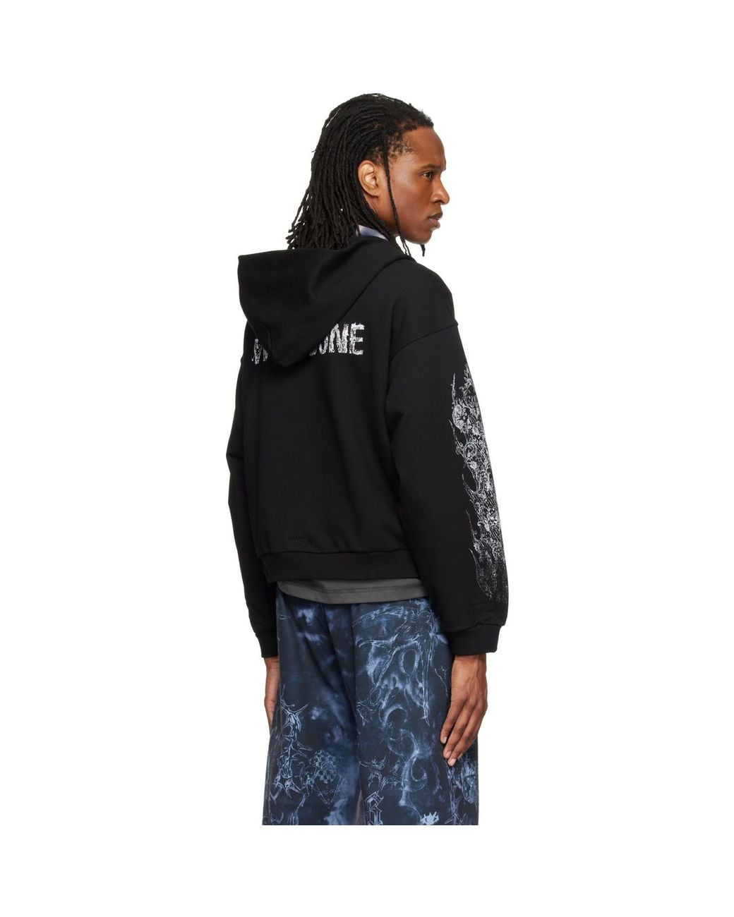 we11done Black Lace Zip-Up Hoodie for men