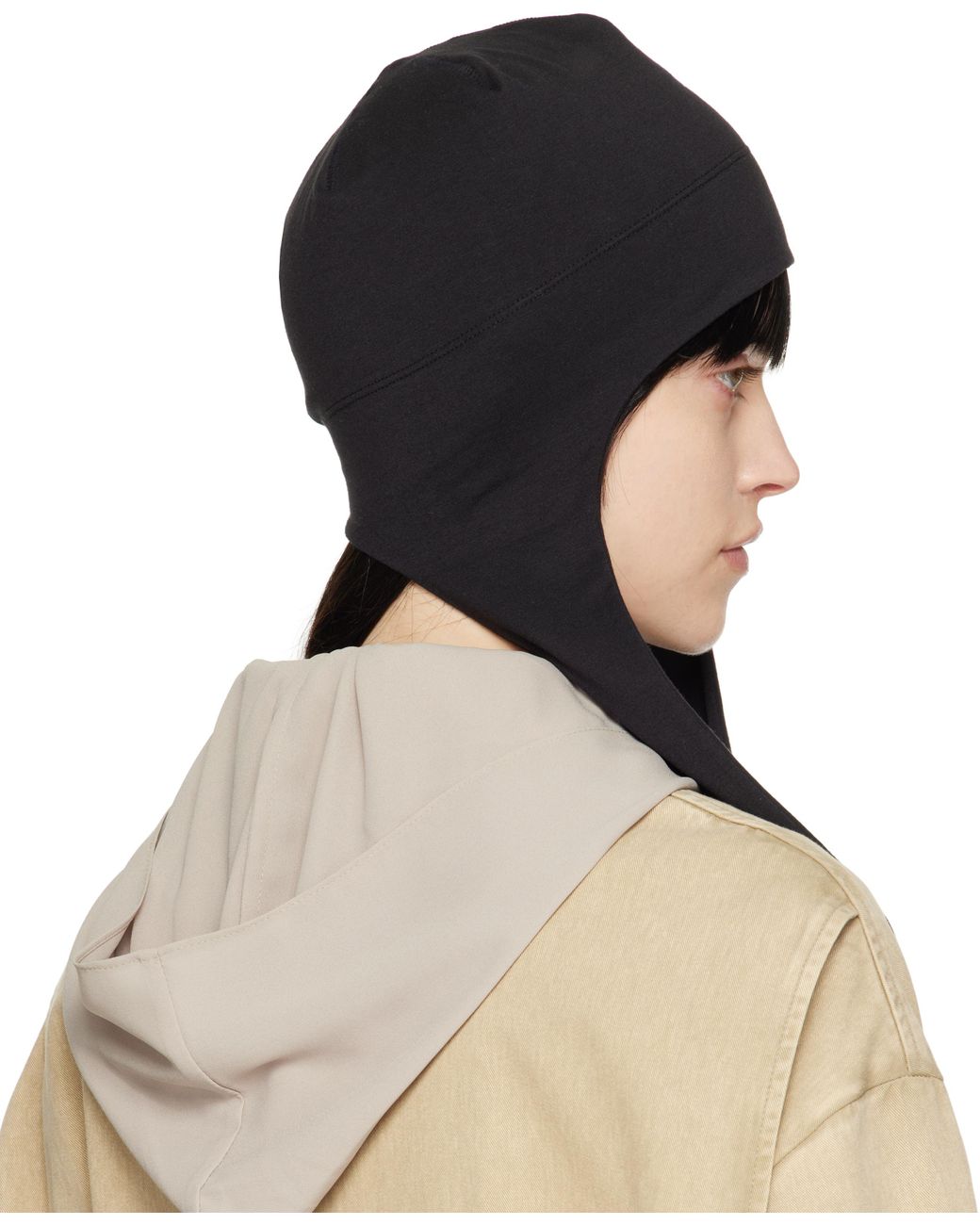 OPEN YY Jersey Earflap Beanie in Black | Lyst UK