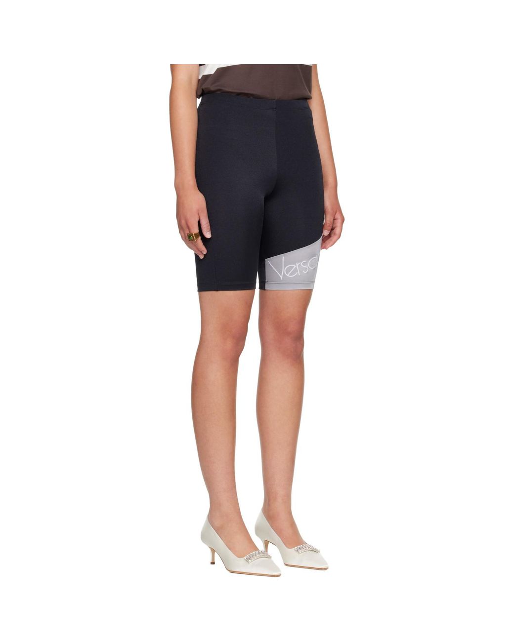 Versace Blue Embroidered-Logo Bicycle Shorts