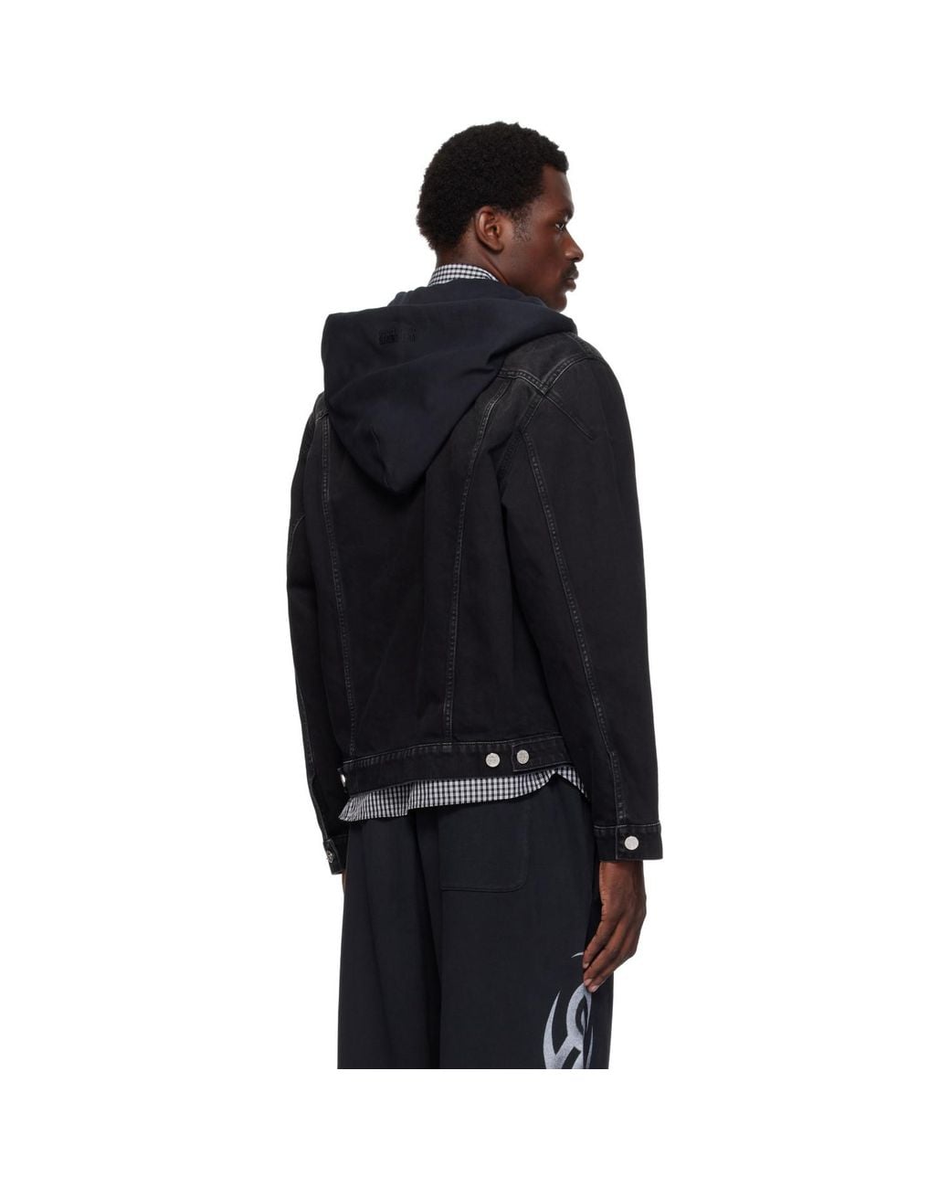 Vetements Black Detachable Hood Denim Jacket for men