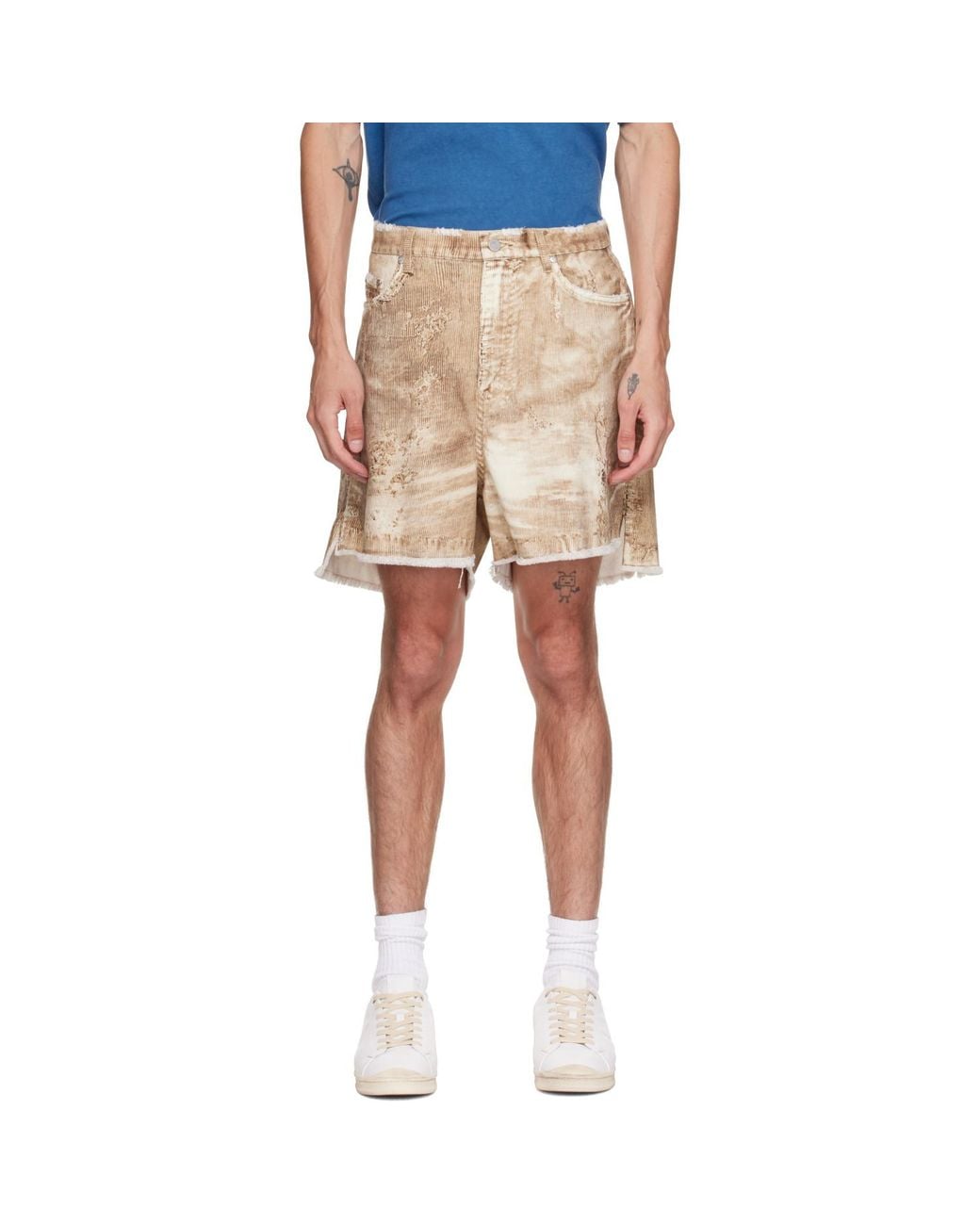 CAMPERLAB Natural Corduroy Print Denim Cutoff Shorts for men