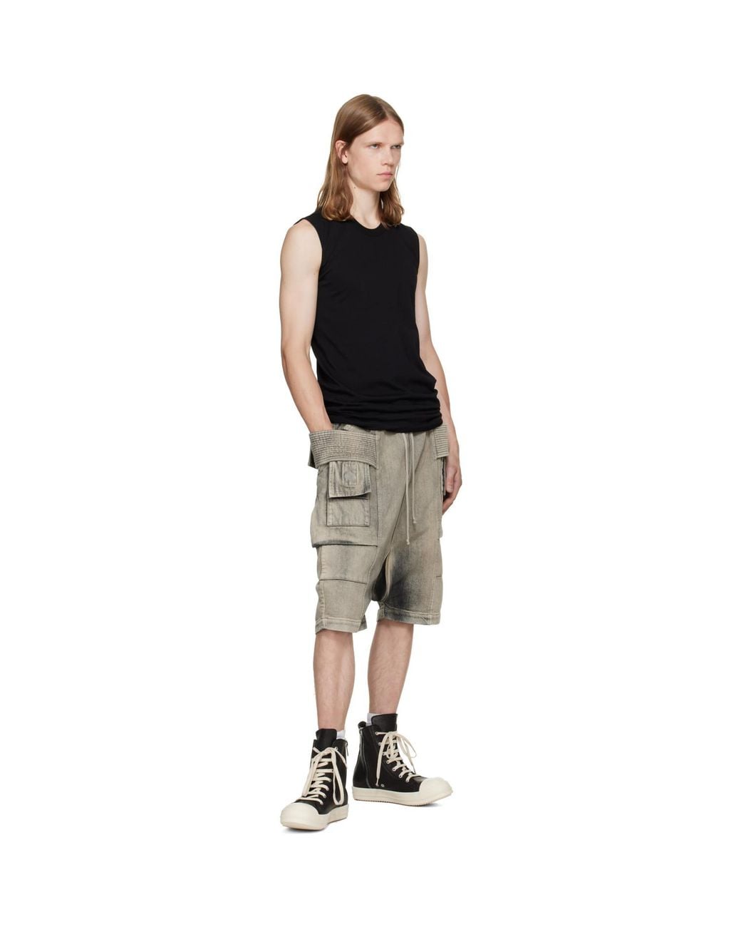 Rick Owens Gray Tan Tower Creatch Cargo Pods Shorts for men