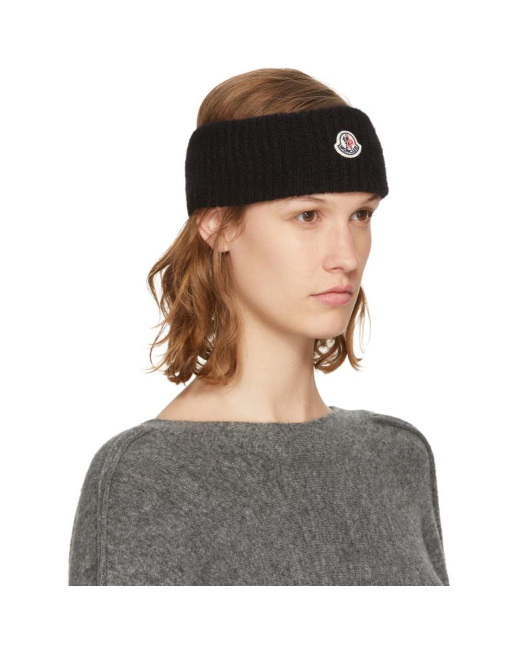 Moncler Wool Black Logo Headband | Lyst