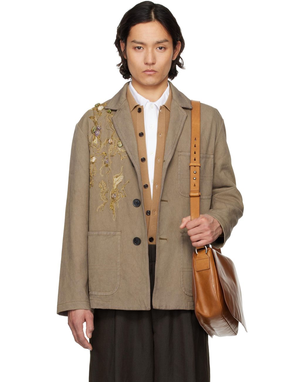 ☆DRIES VAN NOTEN☆ スパンコール装飾クロップド丈ジャケット♪ メンズ Dries Van Noten トープ スパンコール テーラード