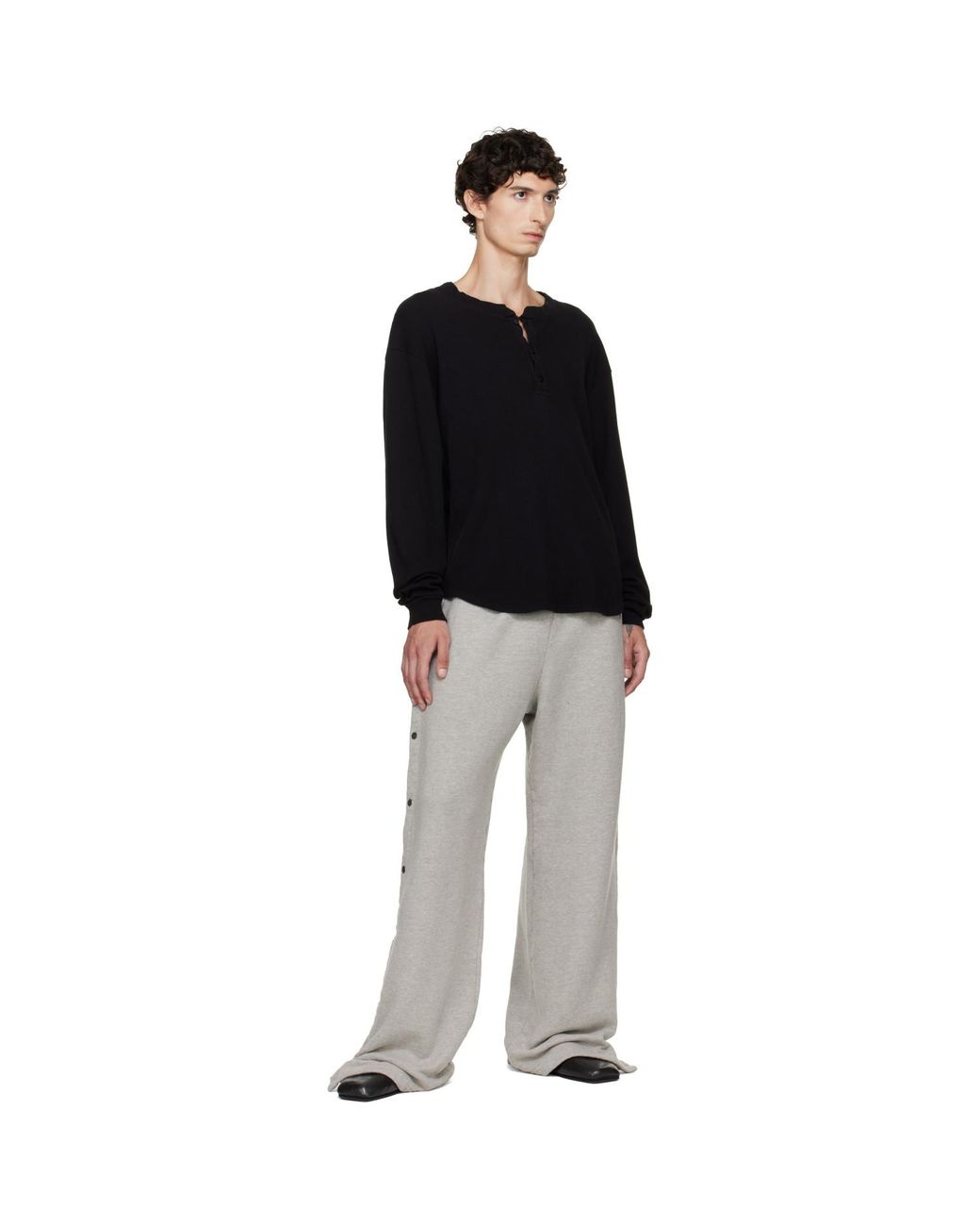 Les Tien Gray Heavyweight Party Snap Sweatpants for men