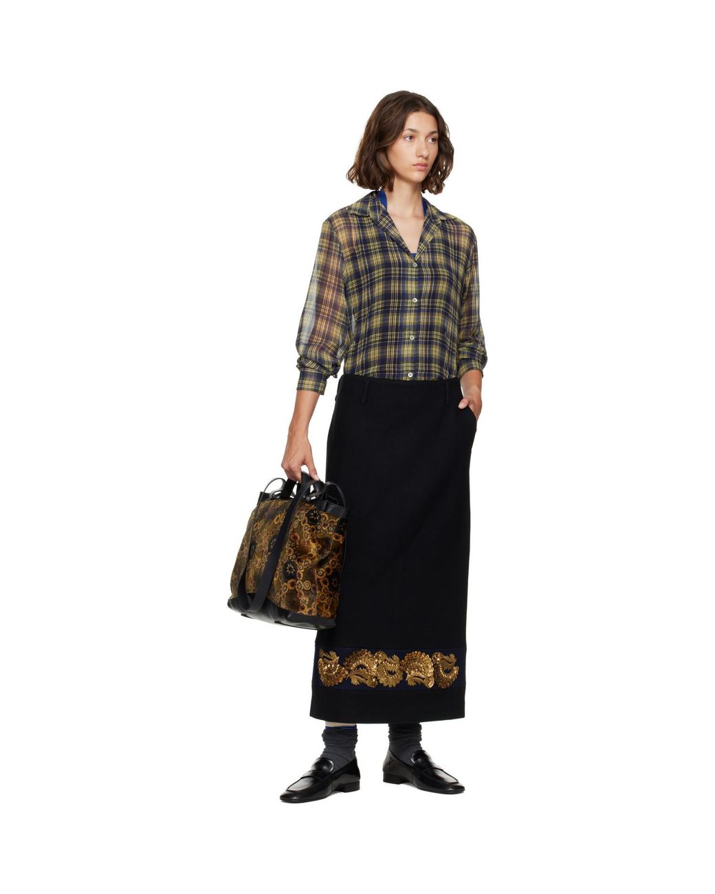 Dries Van Noten Black Embroidered Wool Maxi Skirt