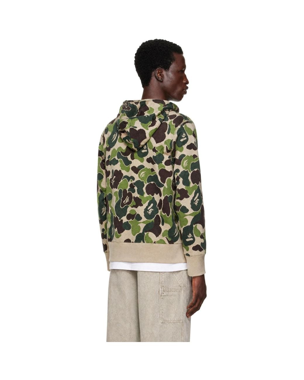 A Bathing Ape Green Khaki Abc Camo Jacquard Full Zip Hoodie for men