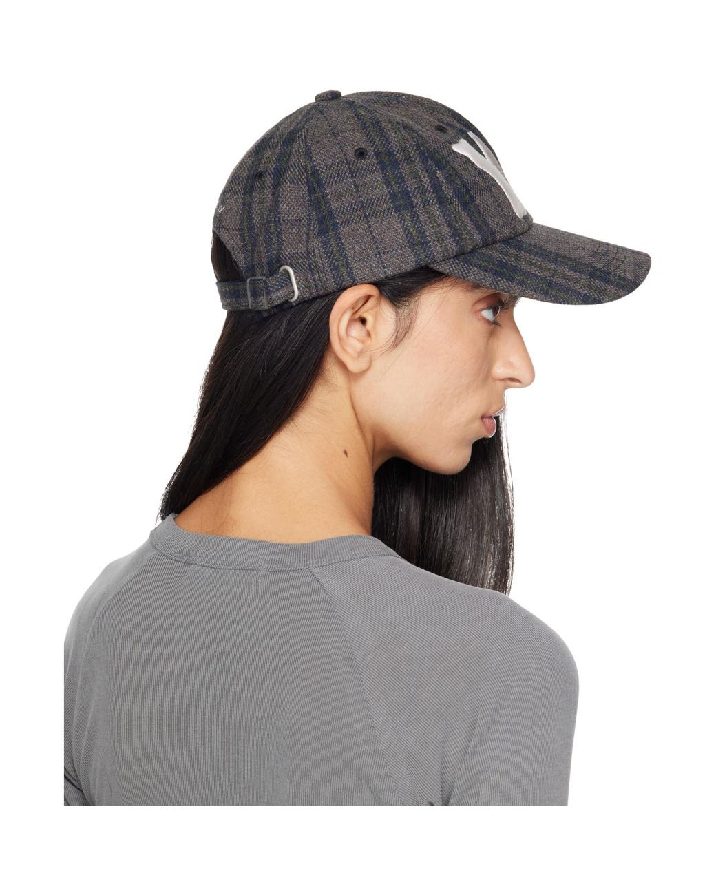 OPEN YY Gray 'Yy' Checkered Heart Bone Ball Cap