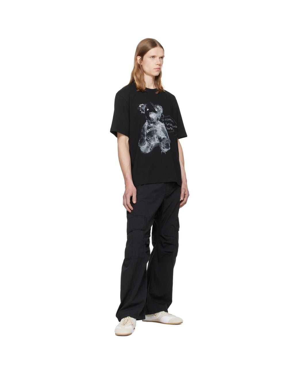 we11done Black Crescent Shirring Cargo Pants for men