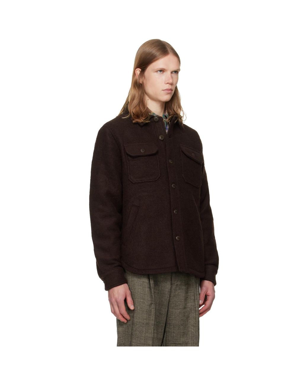 Polo Ralph Lauren Black Felted Wool Long Sleeve Overshirt for men