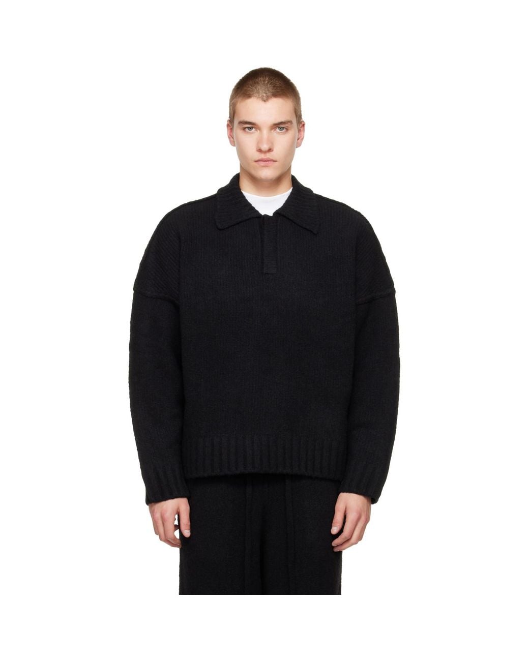 Seventh Black Wool-Knit Polo for men