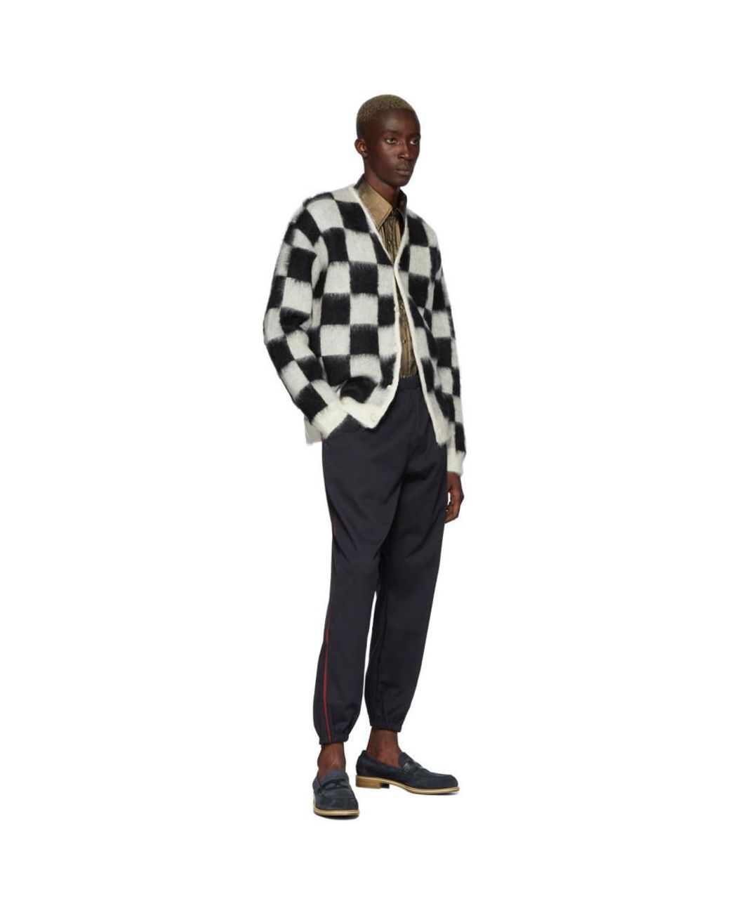 Needles Off-white And Black Mohair Checkered Cardigan for Men 