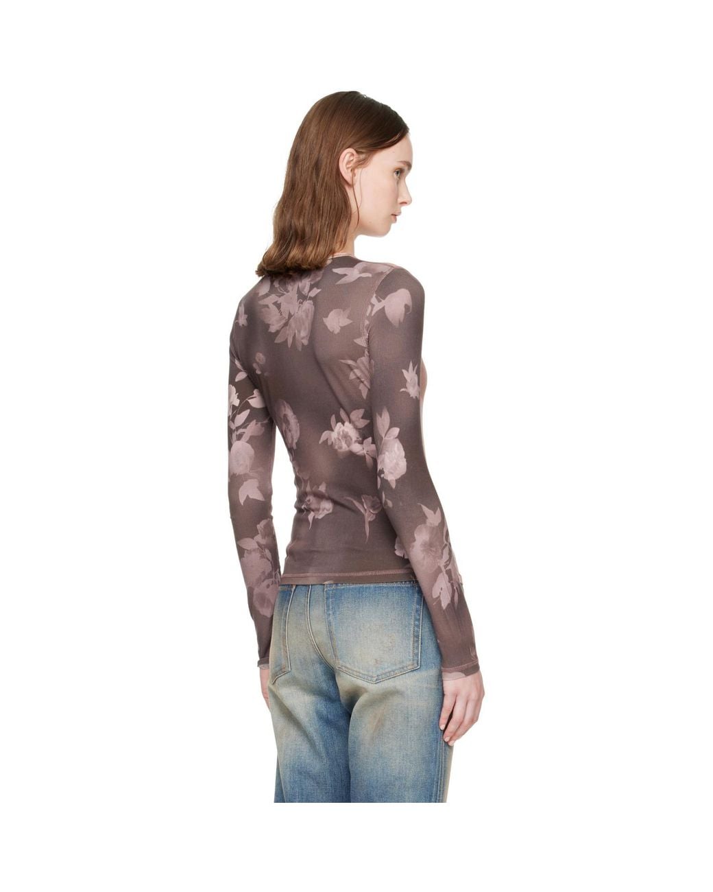 DIESEL Blue Floral-Print Ribbed Jersey T-Shirt