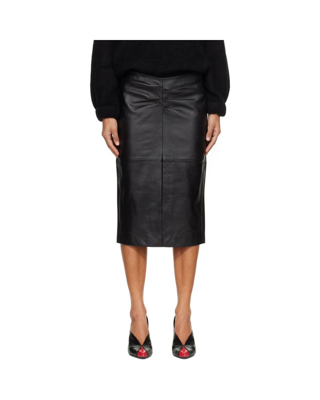 Isabel Marant Black Tuline Leather Midi Skirt