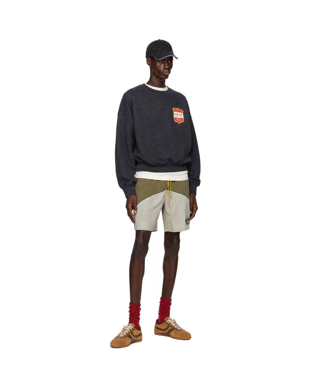 Rhude Green Khaki Desert Racing Track Shorts for men