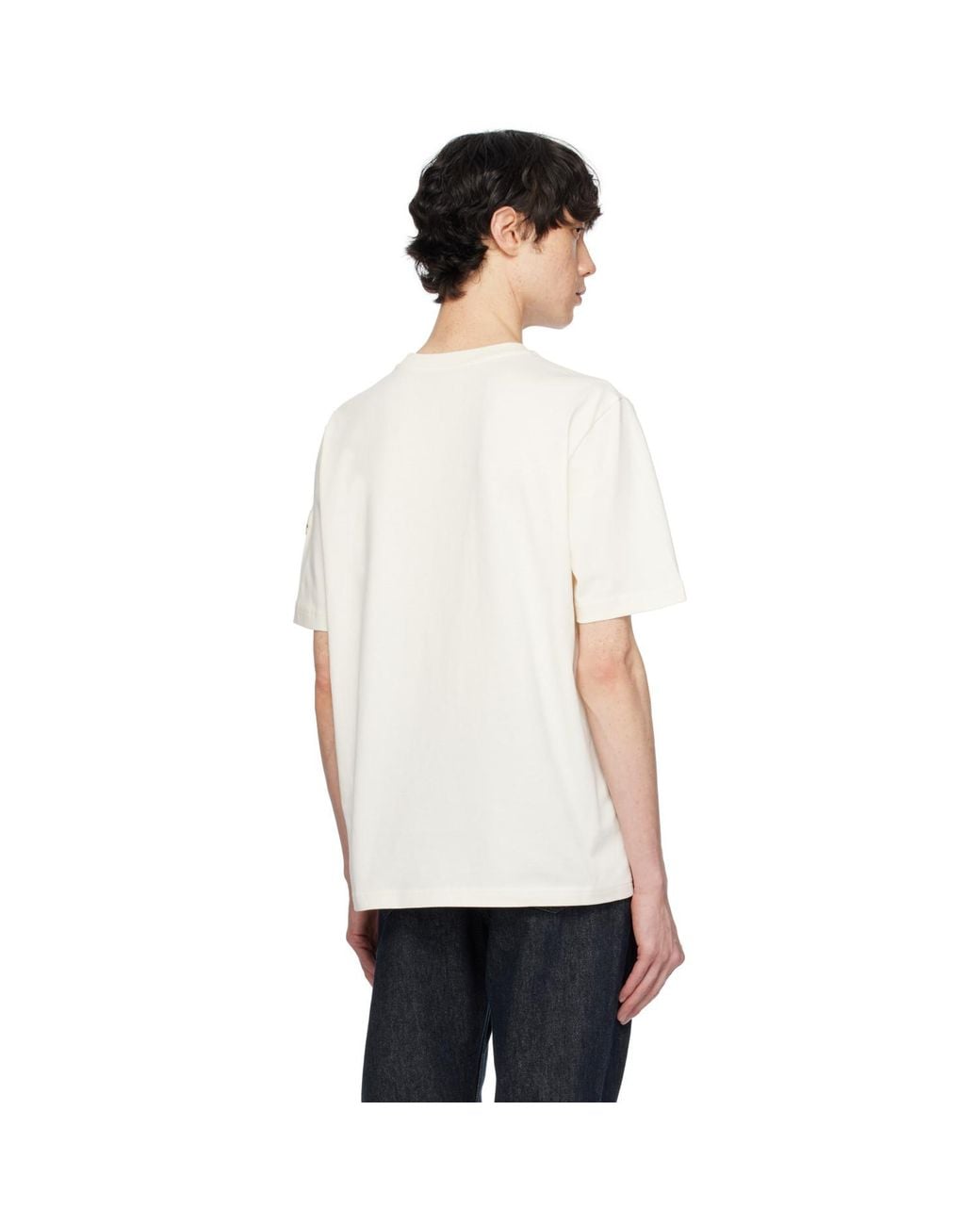 Moncler White Off- Embroidered Varsity Logo Cotton T-Shirt for men