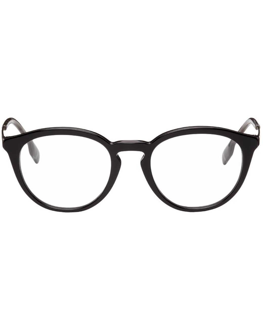 Burberry Leather Round Glasses in Black for Men | Lyst