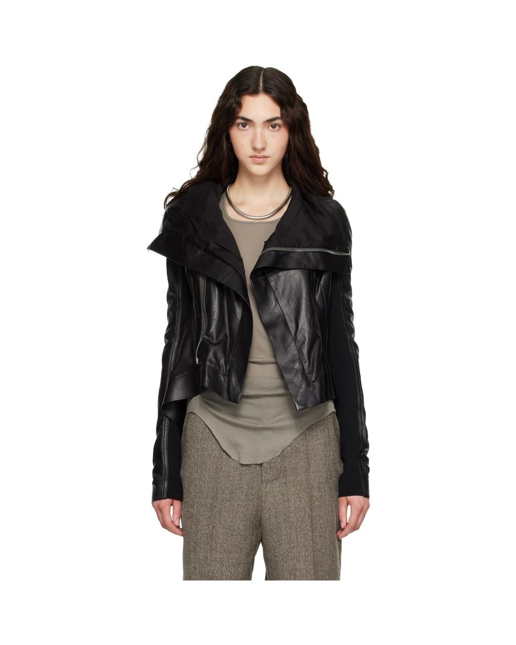 Rick Owens Black Tower Naska Biker Leather Jacket