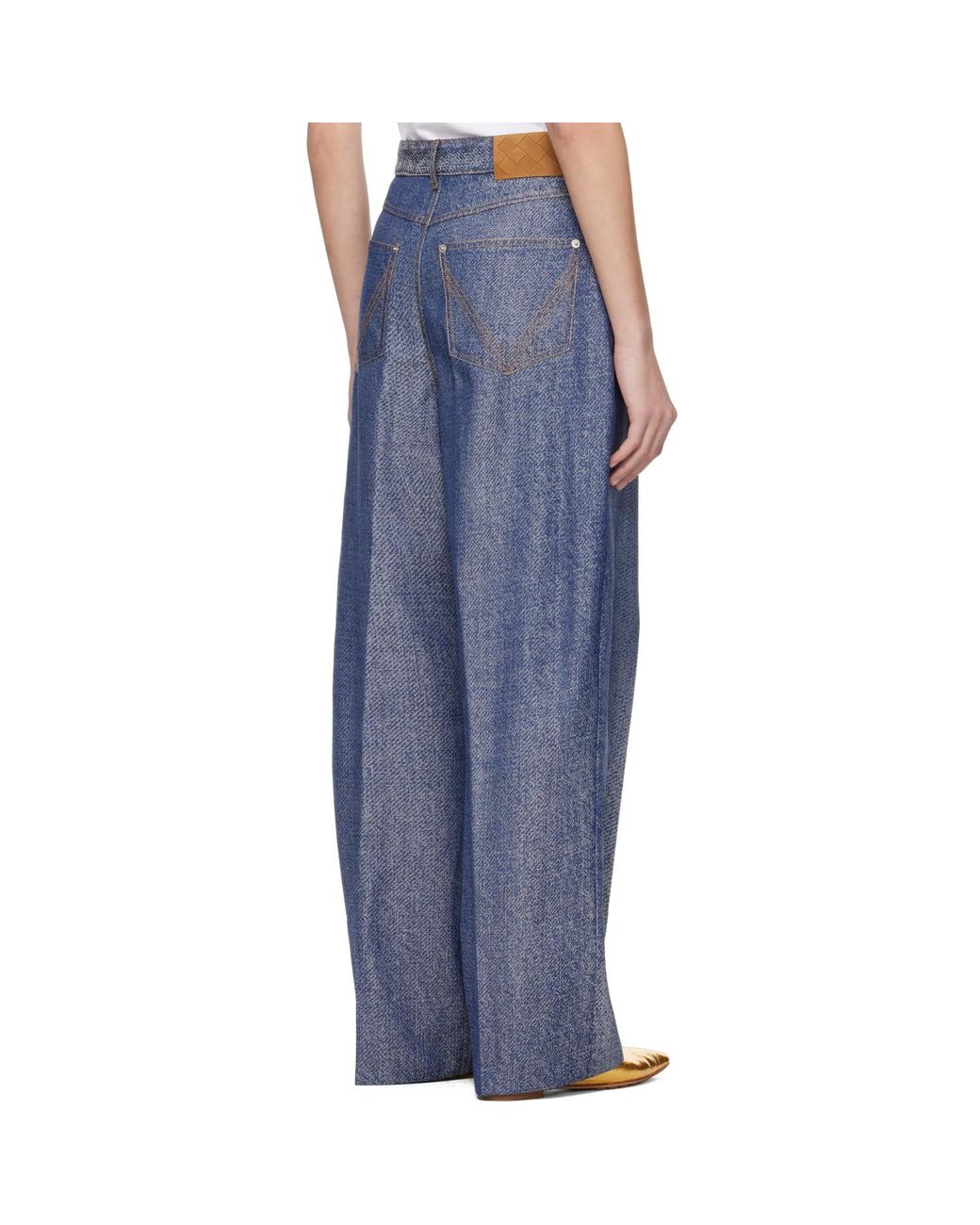 Bottega Veneta Blue Denim Jacquard Wide Leg Trousers
