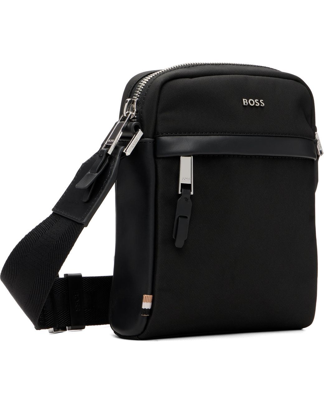 BOSS Leather-Trimmed Reporter Bag in Black for Men | Lyst