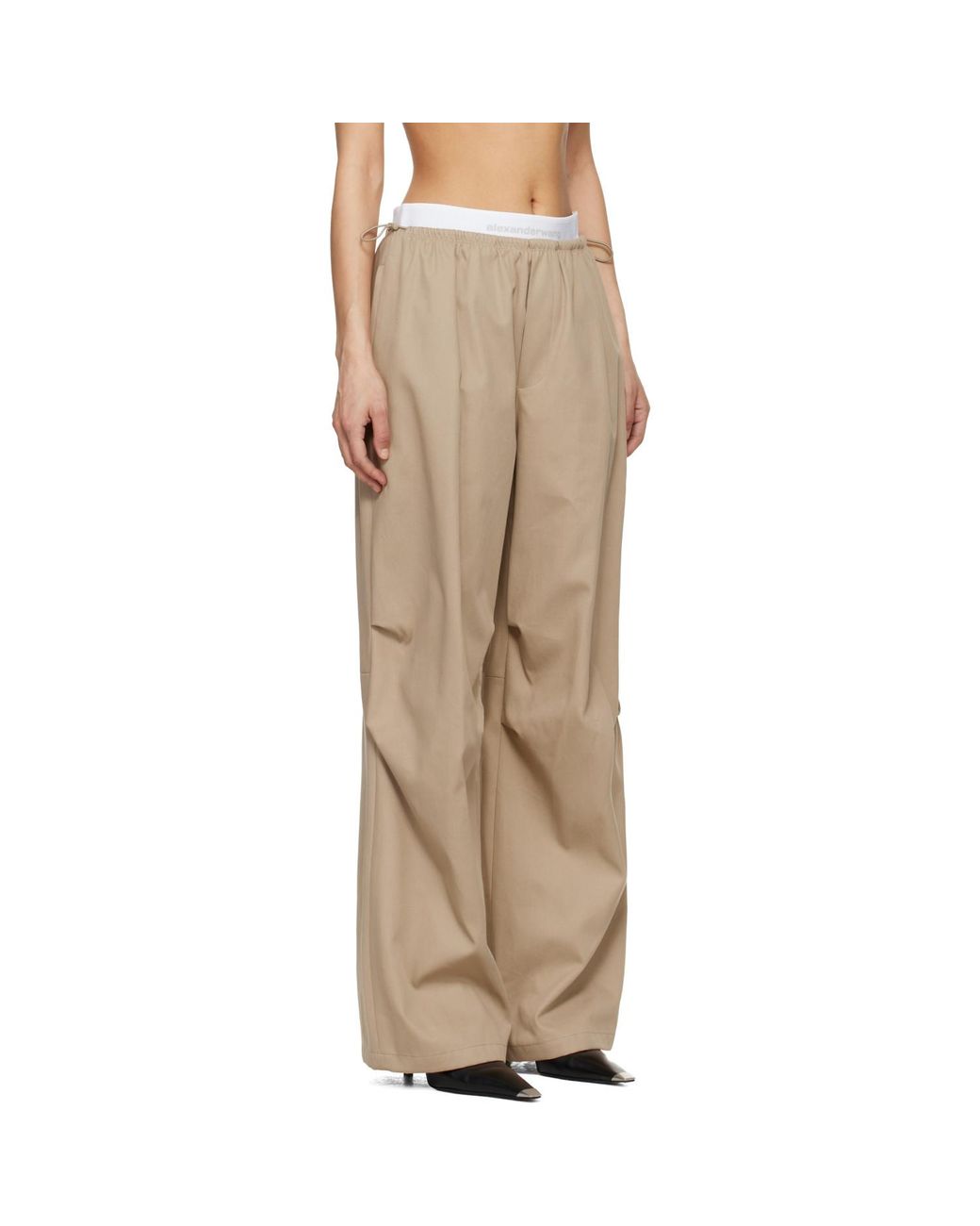 Alexander Wang Natural Taupe Logo Elastic Mid-Rise Trousers