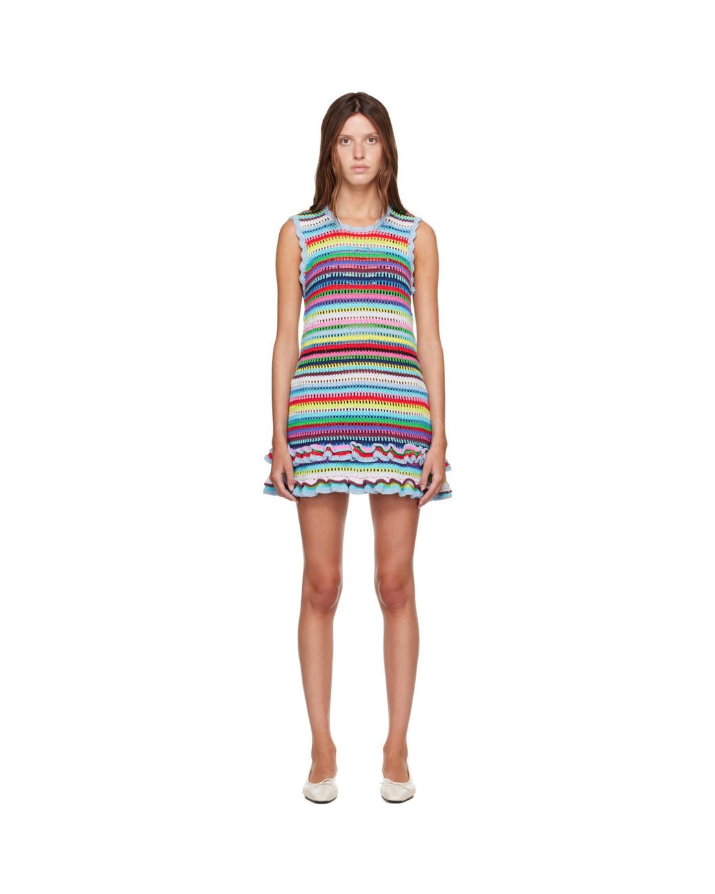 Ganni Blue Striped Crochet Minidress