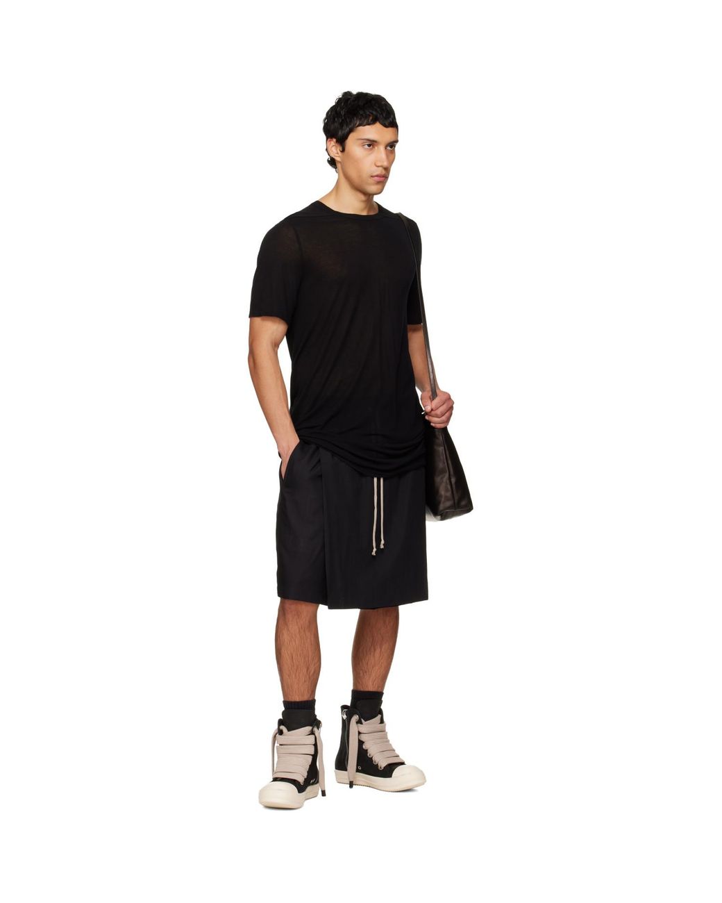 Rick Owens Black Temple Level Silk T-shirt for men