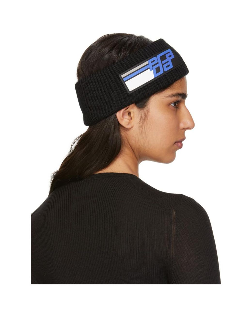 Prada Black Knit Logo Headband | Lyst
