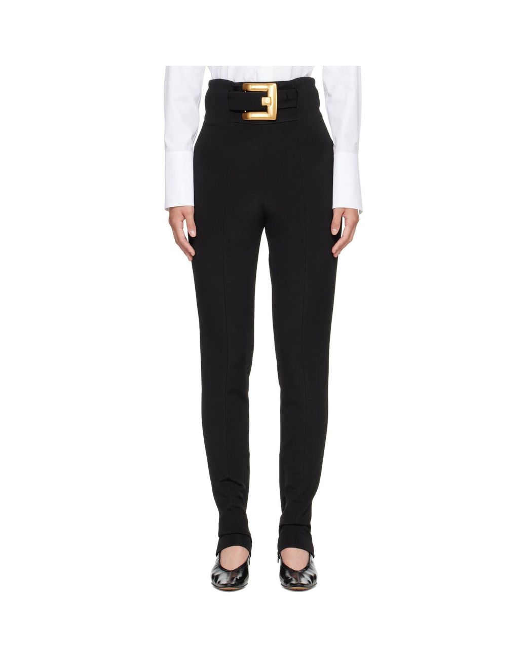 Balmain Black Stretch Belt Leggings