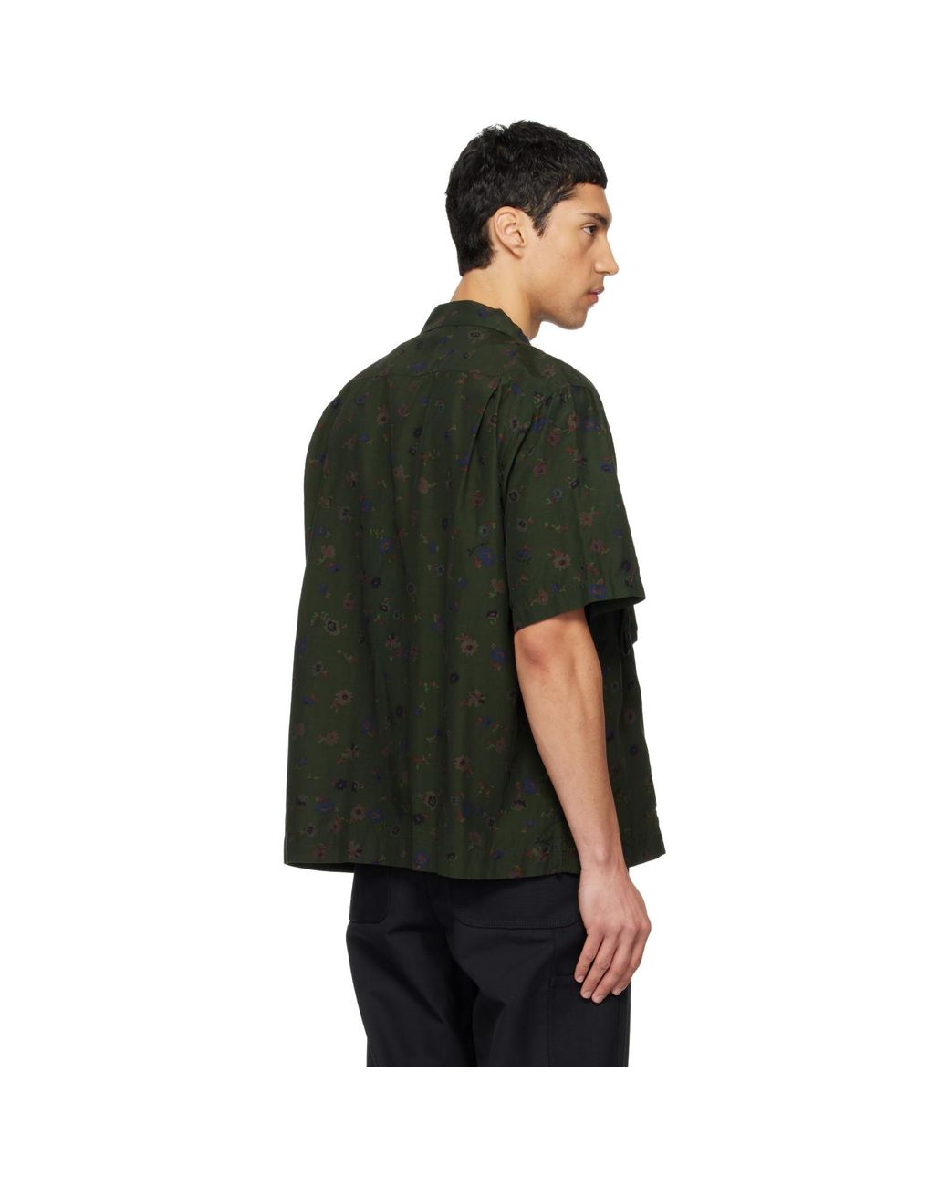 Sacai Black Khaki Overdyed Floral Print Shirt for men