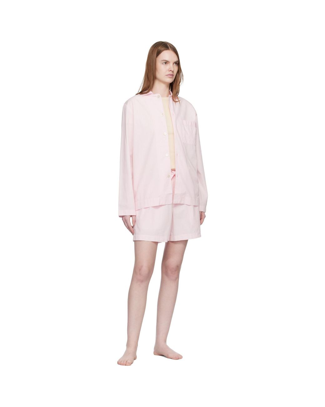 Tekla Pink Poplin Pyjama Shorts