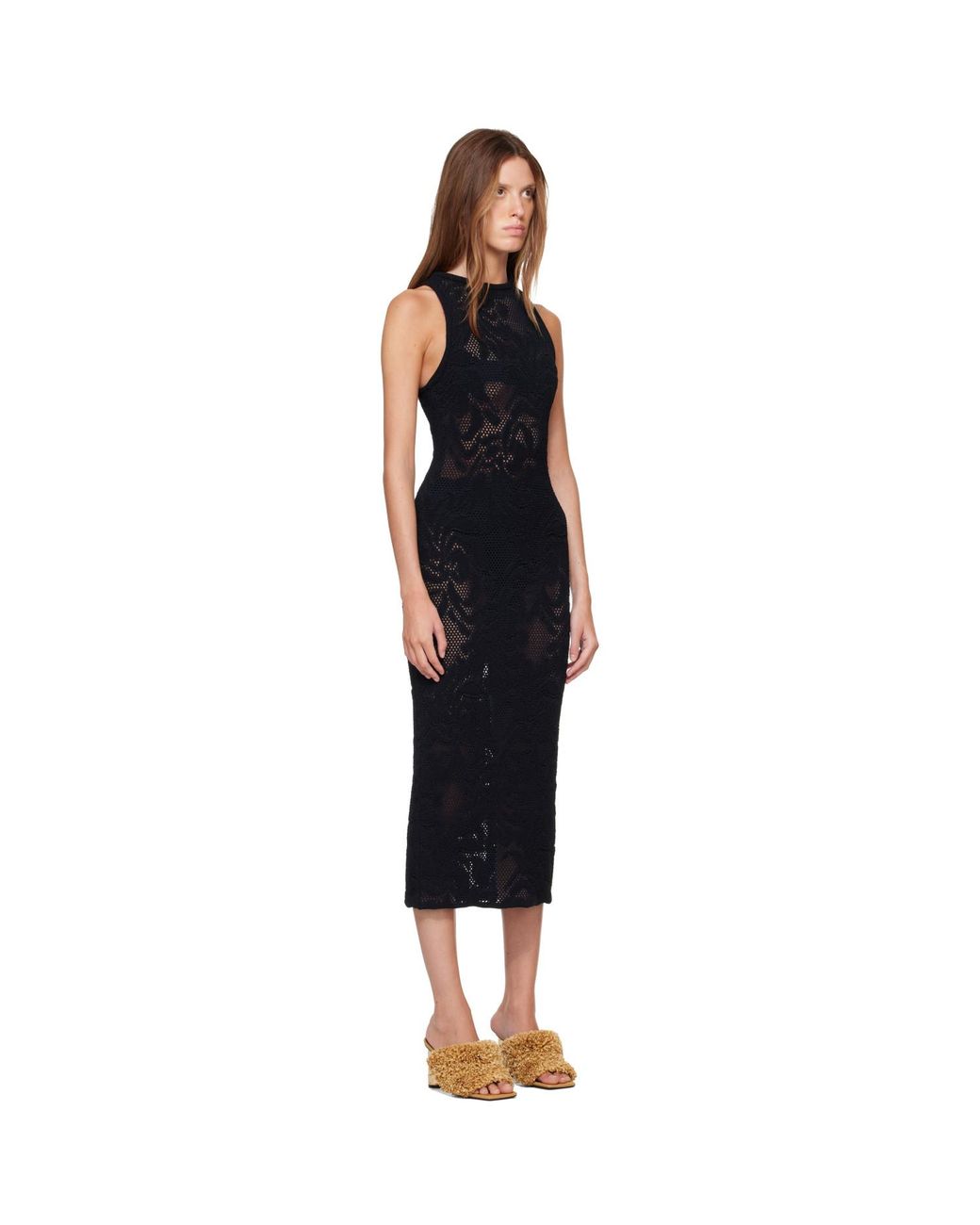 Givenchy Black Knitted Floral Lace Midi Dress