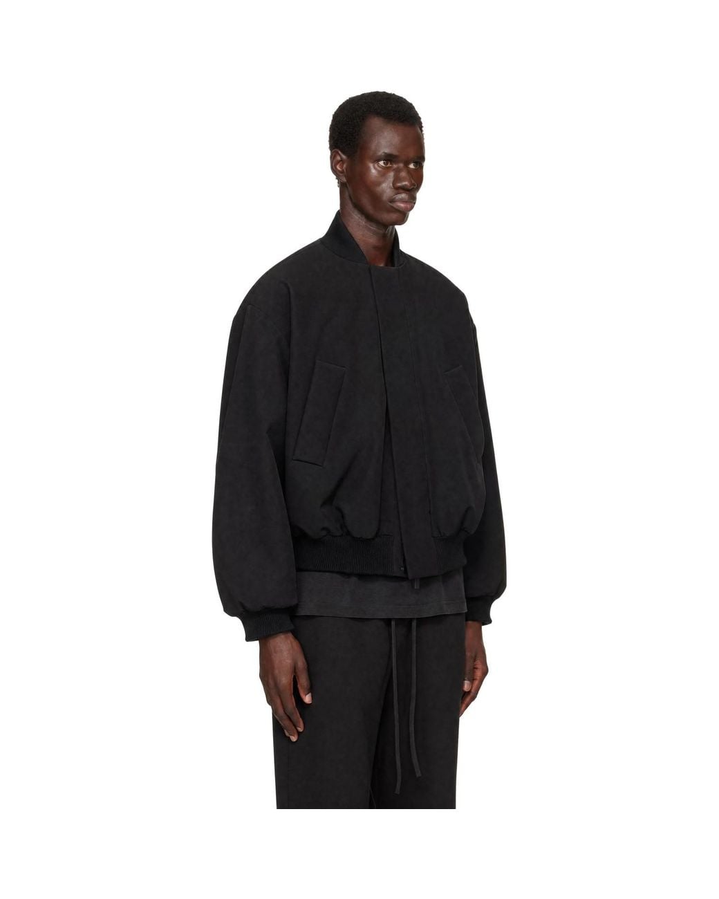 Fear Of God Black Twill Stand Collar Bomber Jacket for men