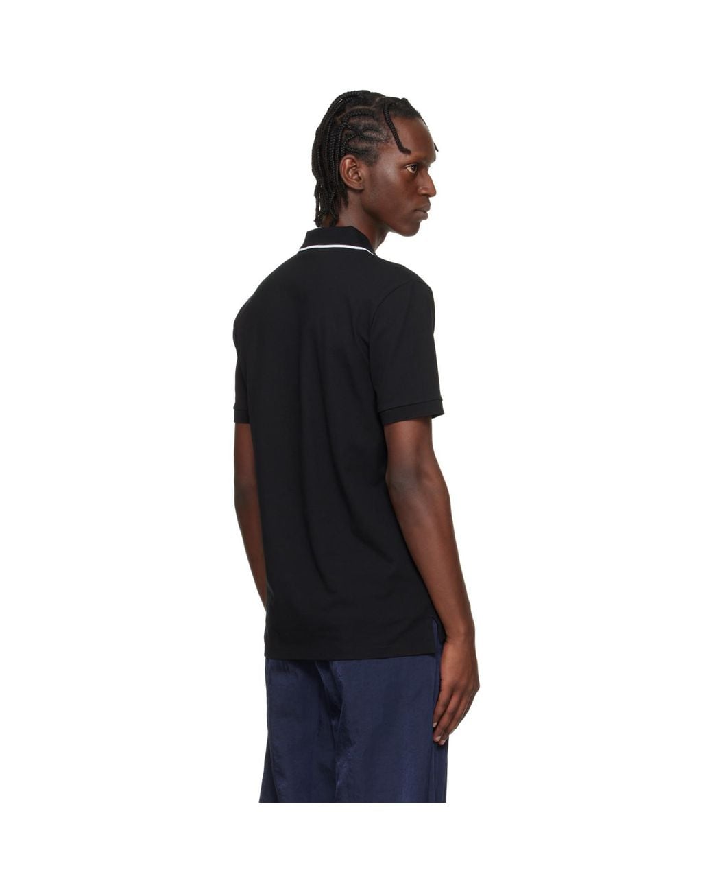 HUGO Black Stretch Cotton Slim-Fit Logo Polo for men