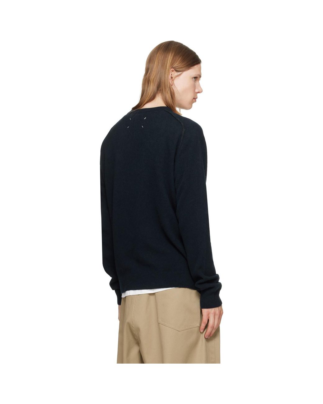 Maison Margiela Blue Virgin Wool Crewneck Sweater for men