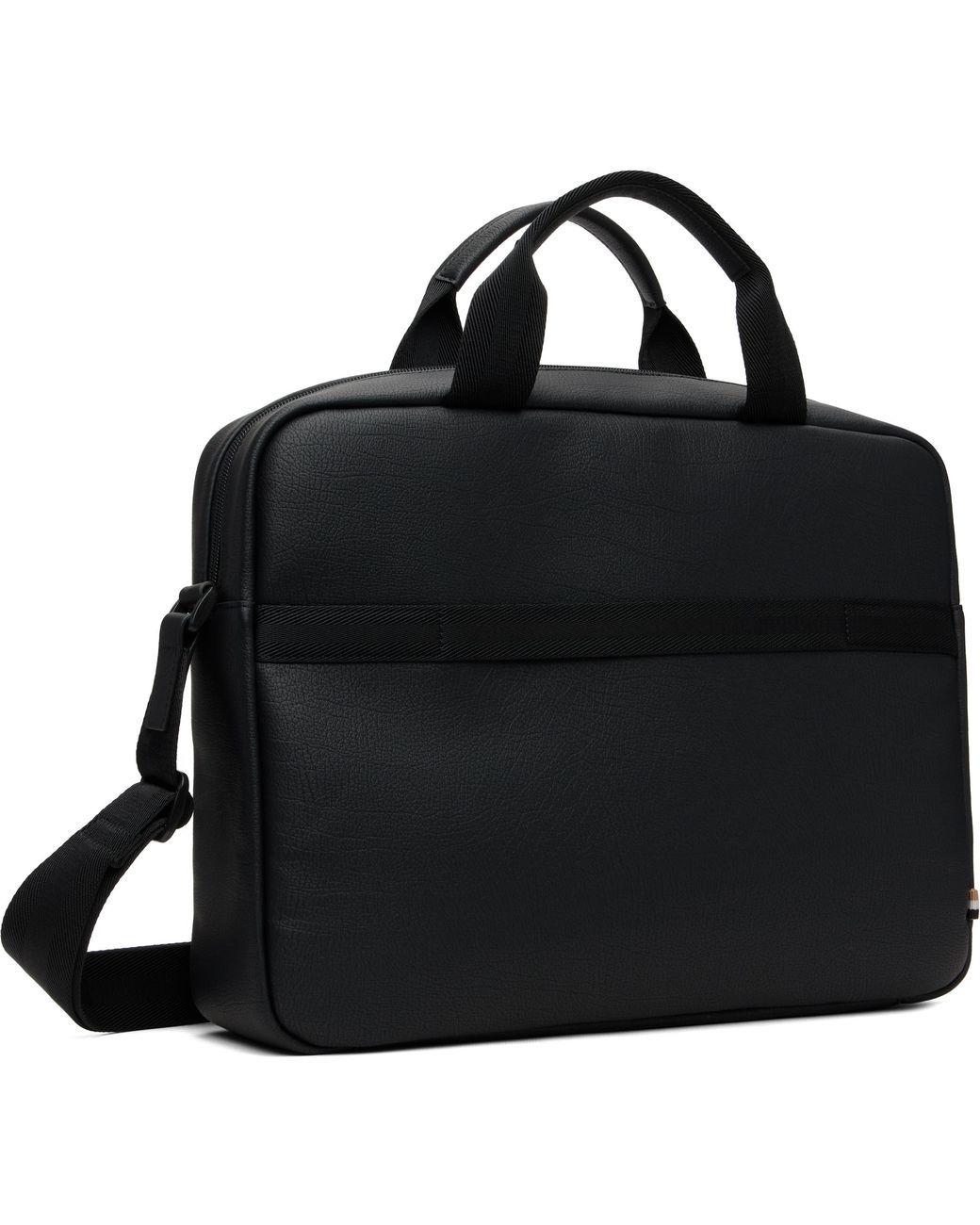 Boss Black Grained Faux-Leather Briefcase for men